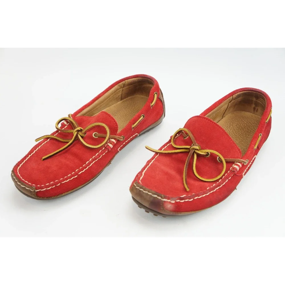 Polo Ralph Lauren Wyndings Loafers 9.5D Red Suede Leather Driving Shoes Good